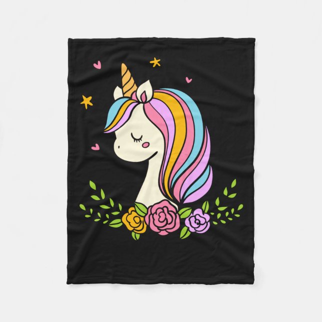Unicorn Cute Whimsical Girly D Name  Fleecefilt (Framsidan)