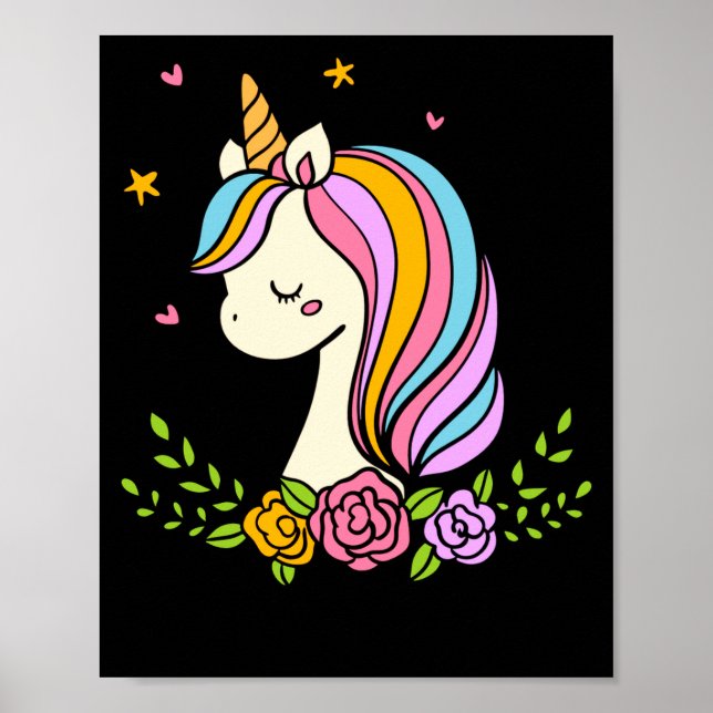 Unicorn Cute Whimsical Girly D Name  Poster (Framsidan)