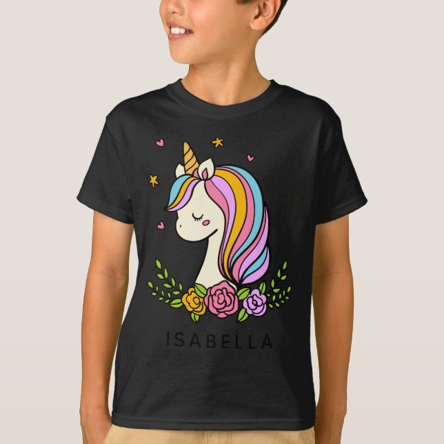 Unicorn Cute Whimsical Girly D Name  T Shirt (Framsida)