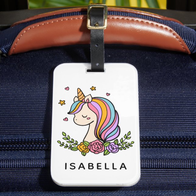 Unicorn Cute Whimsical Girly Personlig Namn Bagagebricka (Framsida Insitu 2)