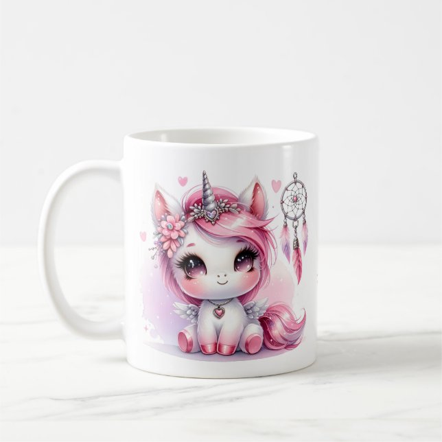Unicorn Cute Whimsical Girly Personlig Namn Kaffemugg (Vänster)