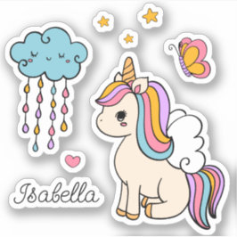 Unicorn Cute Whimsical Girly Personlig Namn Klistermärken