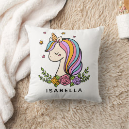 Unicorn Cute Whimsical Girly Personlig Namn Kudde
