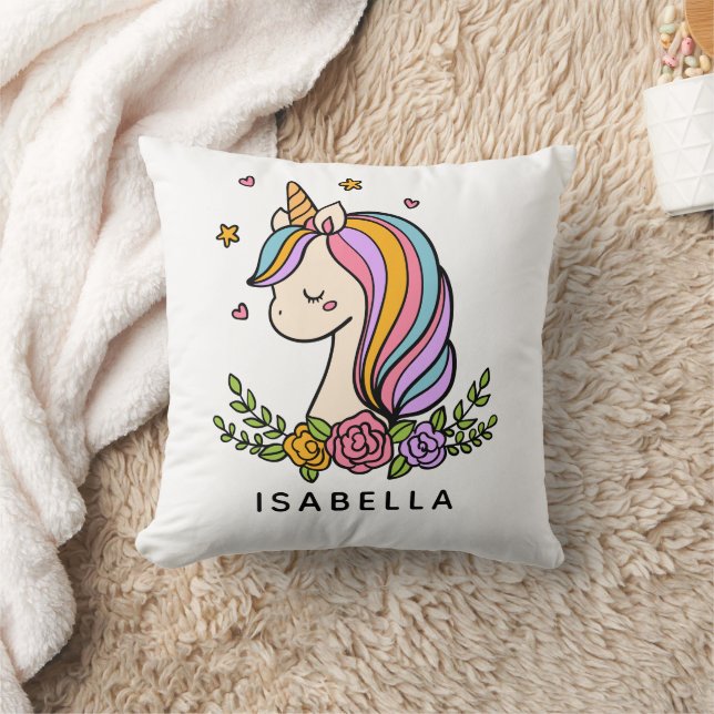Unicorn Cute Whimsical Girly Personlig Namn Kudde (Filt)