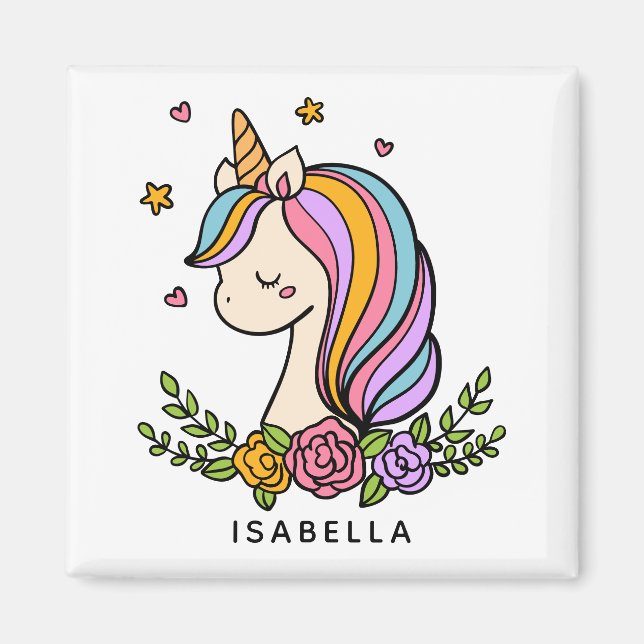 Unicorn Cute Whimsical Girly Personlig Namn Magnet (Framsidan)