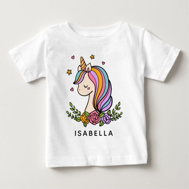 Unicorn Cute Whimsical Girly Personlig Namn T Shirt (Framsida)