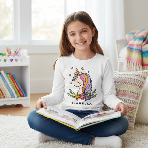 Unicorn Cute Whimsical Girly Personlig Namn T Shirt