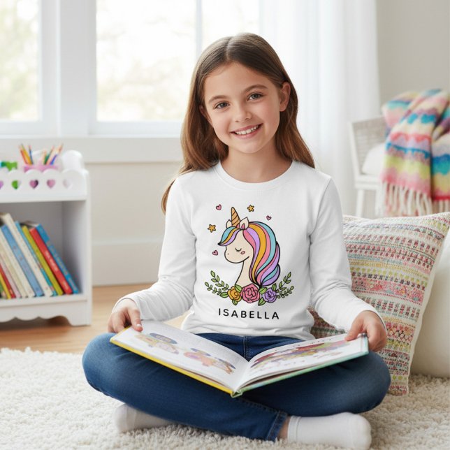 Unicorn Cute Whimsical Girly Personlig Namn T Shirt (Skapare uppladdad)
