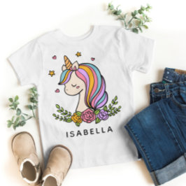 Unicorn Cute Whimsical Girly Personlig Namn T Shirt