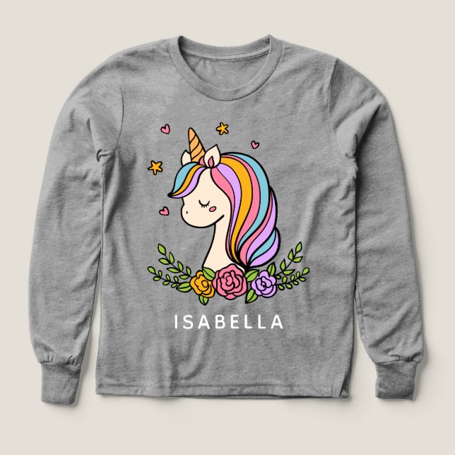 Unicorn Cute Whimsical Girly Personlig Namn T Shirt (Design framsida)