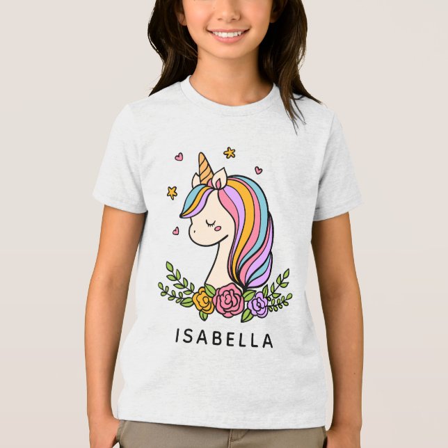 Unicorn Cute Whimsical Girly Personlig Namn T Shirt (Framsida)