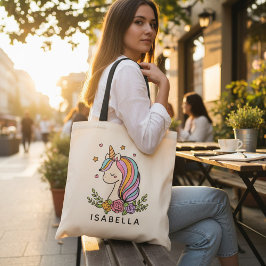Unicorn Cute Whimsical Girly Personlig Namn Tygkasse