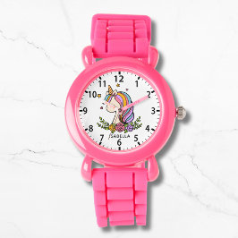 Unicorn Cute Whimsical Girly Rosa Blommigt Armbandsur