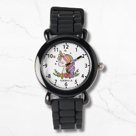 Unicorn Cute Whimsical Girly Rosa Blommigt Girl Armbandsur