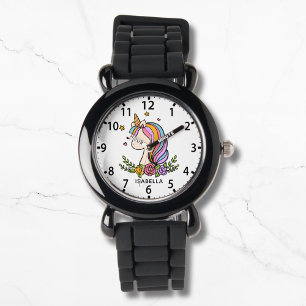Unicorn Cute Whimsical Girly Rosa Blommigt Girl Armbandsur