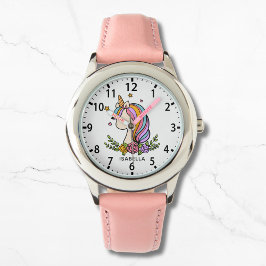 Unicorn Cute Whimsical Girly Rosa Blommigt Girl Armbandsur