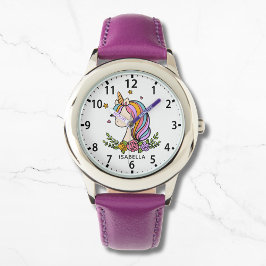 Unicorn Cute Whimsical Girly Rosa Blommigt Girl Armbandsur