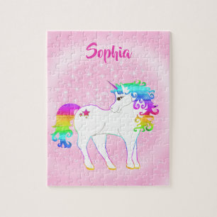 Unicorn Cute Whimsical Rosa Stars Pussel