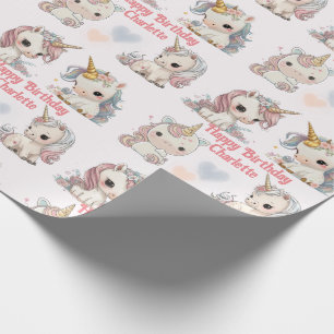 Unicorn Cuteness Overload Add Girl's Namn Birthday Presentpapper