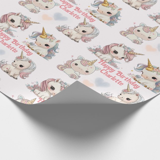 Unicorn Cuteness Overload Add Girl's Namn Birthday Presentpapper (Hörn)