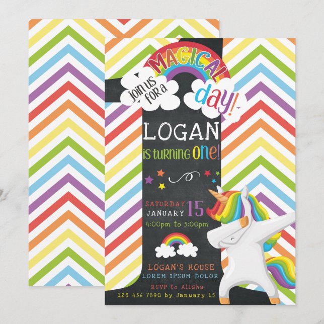 Unicorn Dab Birthday-inbjudan Inbjudningar (Fram/baksida)
