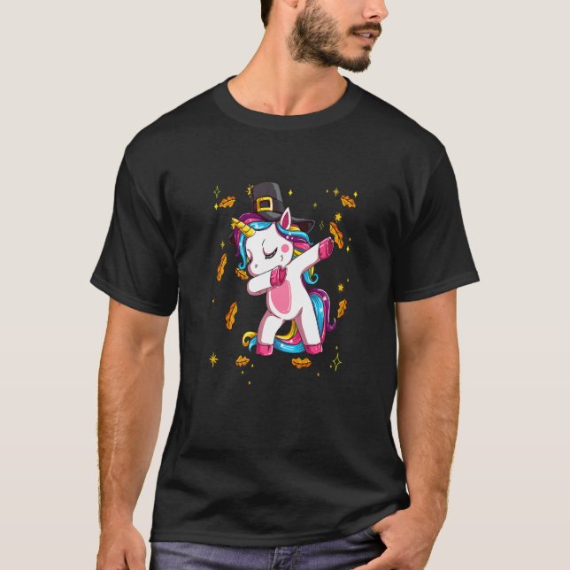 unicorn dab dance Thanksgiving Fall Pilgrim Hat wo T Shirt (Framsida)