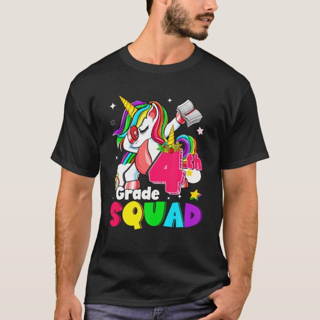 Unicorn Dabb för back to school, fjärde Klass T Shirt (Framsida)