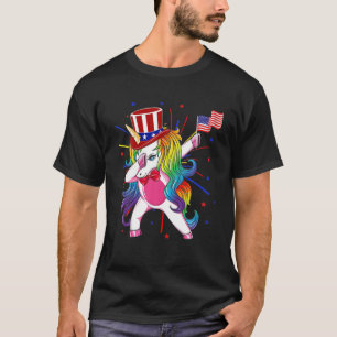 Unicorn Dabbing 4:e juli Fireworks Lycklig America T Shirt