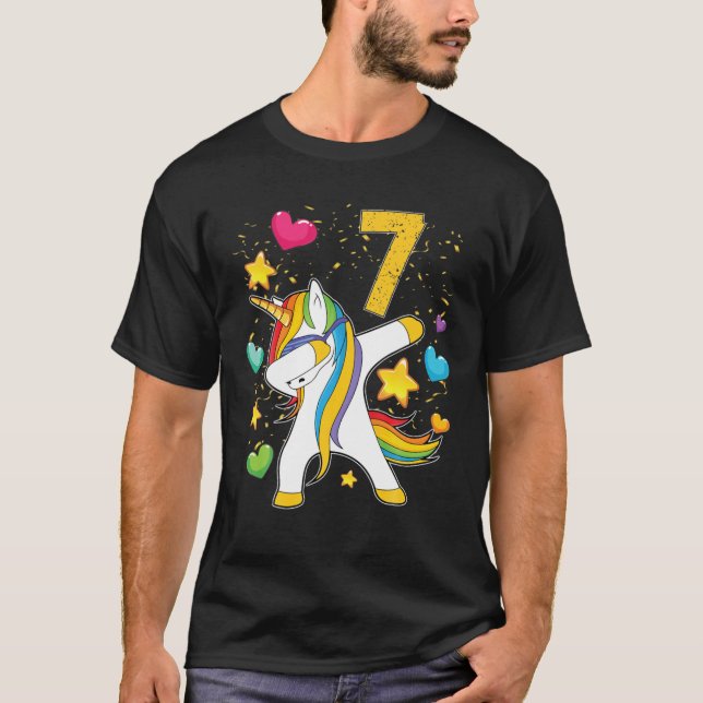 Unicorn Dabbing 7:e Birthday Gift Classic T Shirt (Framsida)