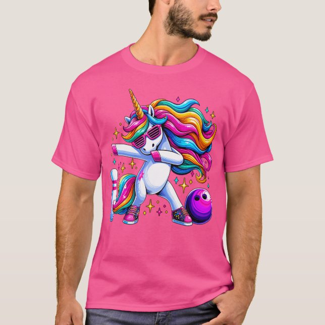 Unicorn Dabbing Bowling Squad Birthday T Shirt (Framsida)