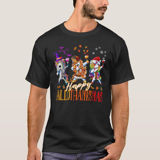 Unicorn Dabbing Happy Hallothanksmas Cute family c T Shirt (Framsida)
