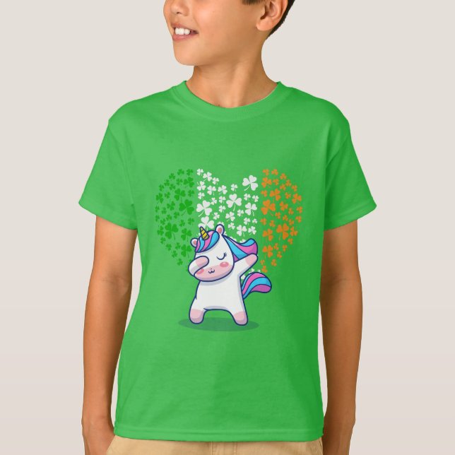 Unicorn Dabbing kärlek valentine Irish Flagga T Shirt (Framsida)