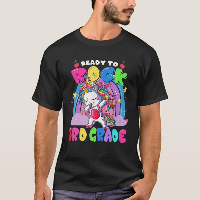 Unicorn Dabbing Redo till Sten 3Rd Klass tillbaka  T Shirt (Framsida)