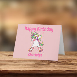 Unicorn Dabbing Roller Skating Birthday Kort