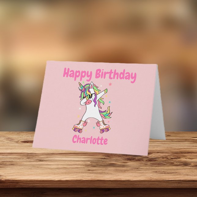 Unicorn Dabbing Roller Skating Birthday Kort (Skapare uppladdad)
