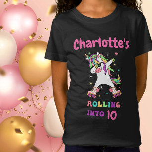 Unicorn Dabbing Roller Skating Birthday med Namn T Shirt