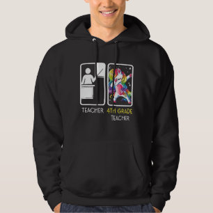 Unicorn Dabbing Teaccher 4th Klass Teacher Back T Hoodie