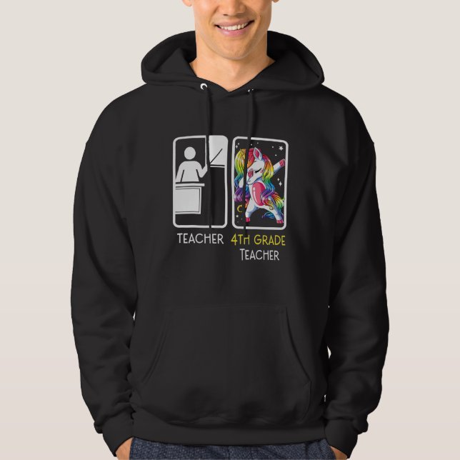 Unicorn Dabbing Teaccher 4th Klass Teacher Back T Hoodie (Framsida)