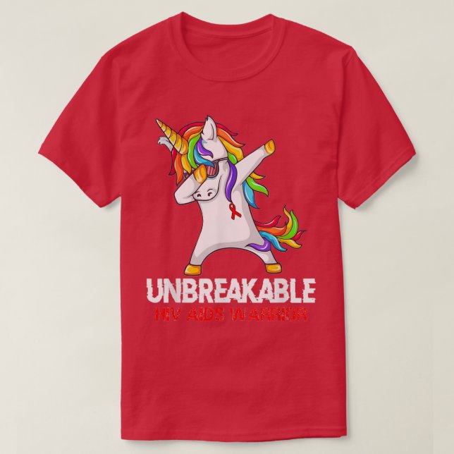 Unicorn Dabbing Unbryable Hiv Aids Warrior Ribbo T Shirt (Design framsida)