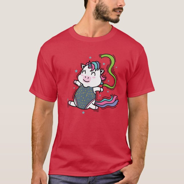 Unicorn dancing Mythical Creature Sport family gif T Shirt (Framsida)