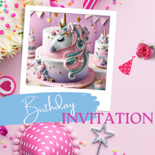 UNICORN DECORATED BARNS FÖDELSEDAG CAKE KORT