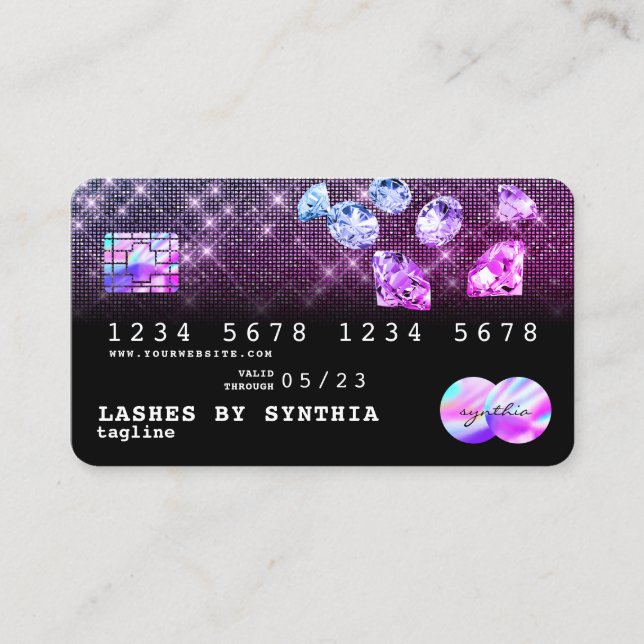 Unicorn Diamonds Glitter Kredit Card Stil modern Visitkort (Framsida)