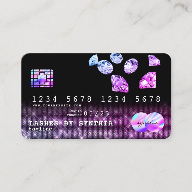 Unicorn Diamonds Glitter Kredit Card Stil modern Visitkort (Framsida)