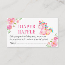Unicorn Diaper Raffle Biljett Flicka Shower Rosa