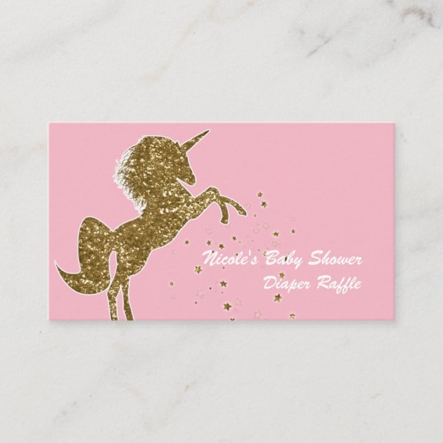 Unicorn Diaper Raffle Cards guld Glitter Tilläggskort (Framsida)