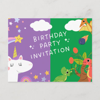 Unicorn & Dinosaur Inbjudan Vykort