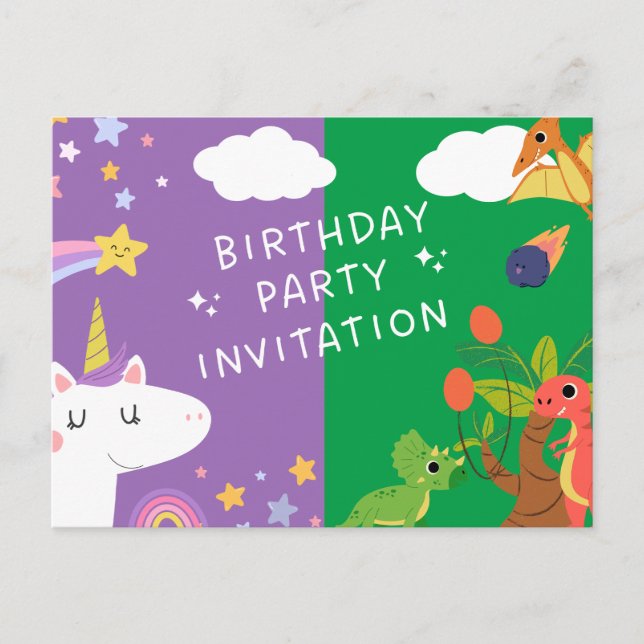 Unicorn & Dinosaur Inbjudan Vykort (Framsida)