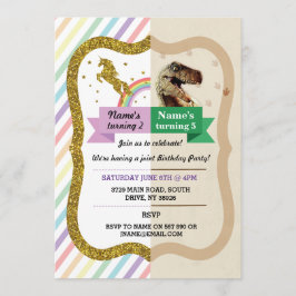 Unicorn & Dinosaur-inbjudningar Boy Girl Birthday Inbjudningar