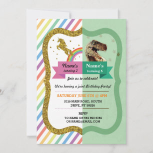 Unicorn & Dinosaur Joint Boy Birthday Inbjudan