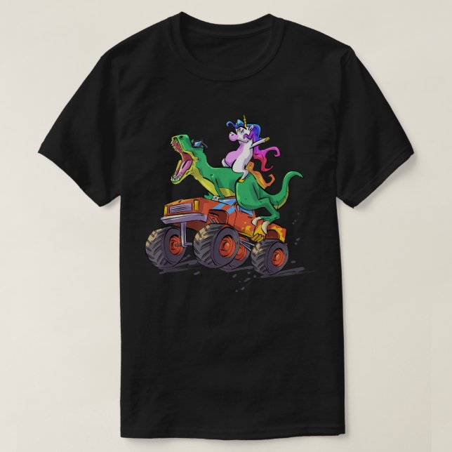 Unicorn Dinosaur Lastbil Funny Hand plockade Fanta T Shirt (Design framsida)